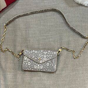 Tory Burch Snake-Embossed Crossbody Wallet with Gold Chain